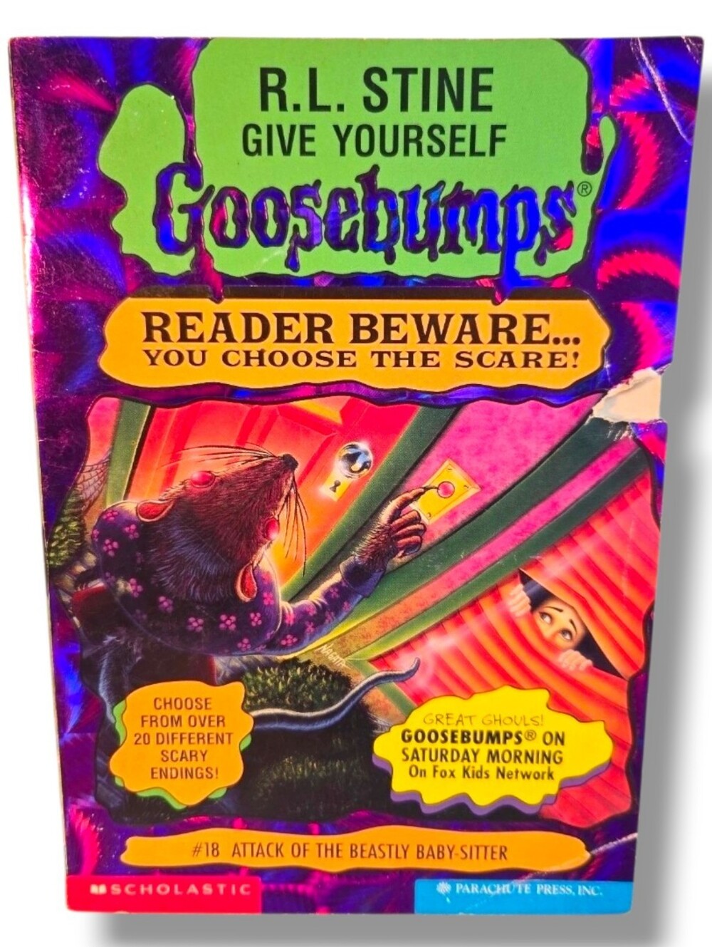 Give Yourself Goosebumps #18 “Attack of the Beastly Babysitter” 1997 Holo Cover